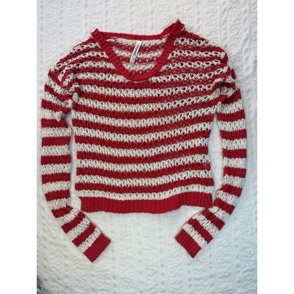 Aeropostale Crochet Knit Sweater Red White Striped Boho Large